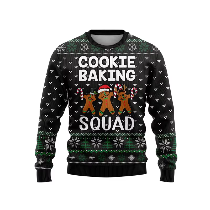 Laid pull de noël pour hommes femmes drôle dessin animé pain d'épice homme graphique col rond sweat 