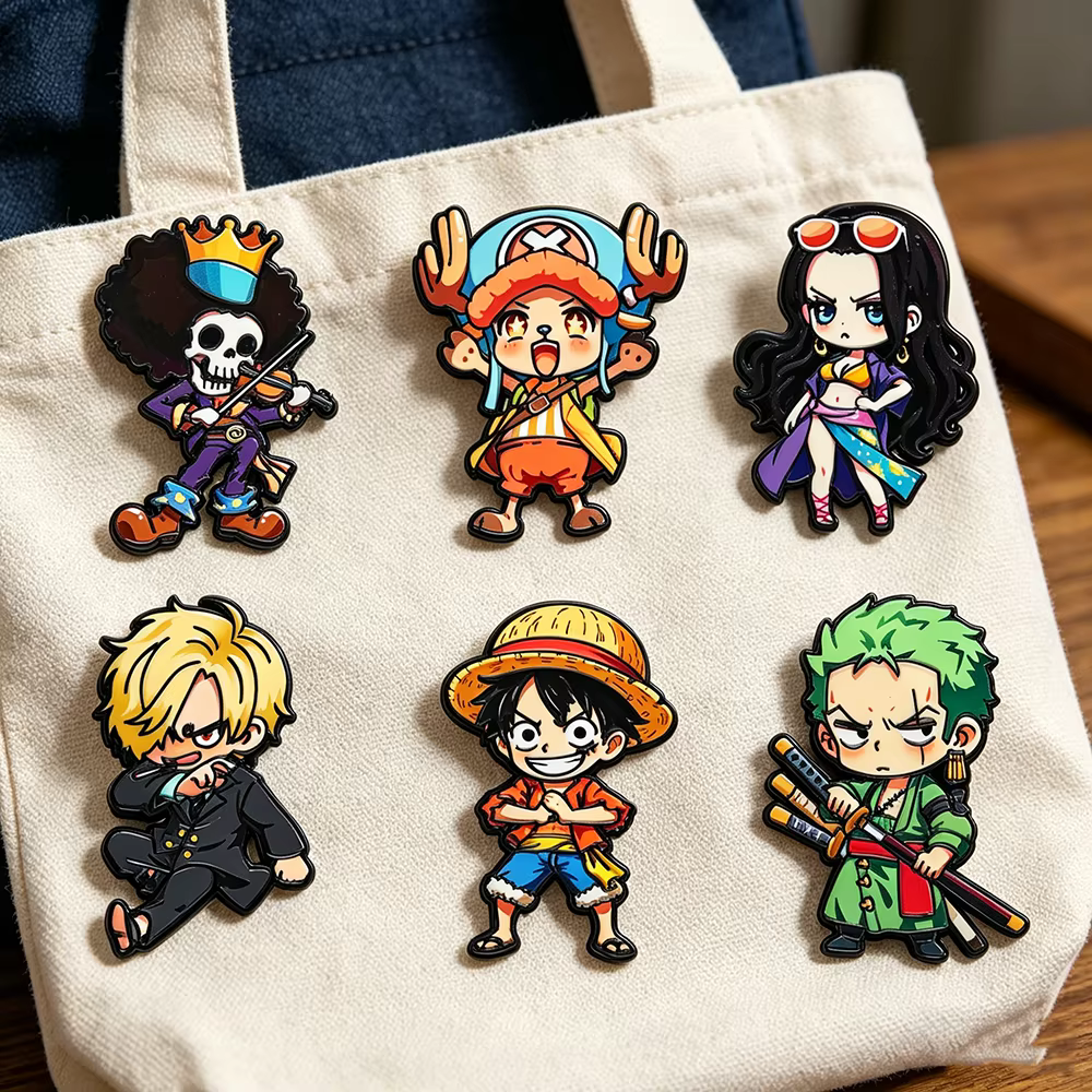 Ensemble de 6 broches de personnages de dessins animés ONE PIECE, version Q, incluant Monkey D. Luff