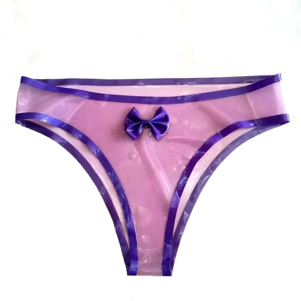 Slip Sexy en Latex pur pour femmes, sous-vêtements taille basse avec nœud, sous-vêtements serrés tra