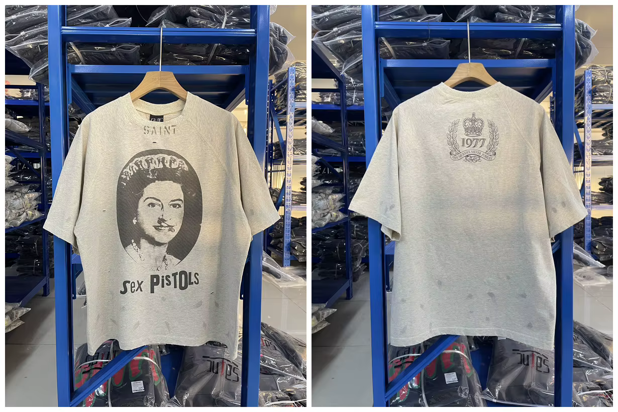 T-shirt surdimensionné en coton à col rond SAINT, tendance mode, imprimé graffiti, pour hommes, styl