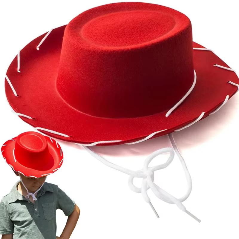 Chapeau de cowboy woody en feutre marron rouge avec ensemble de bandana, casquette de cowboy occiden