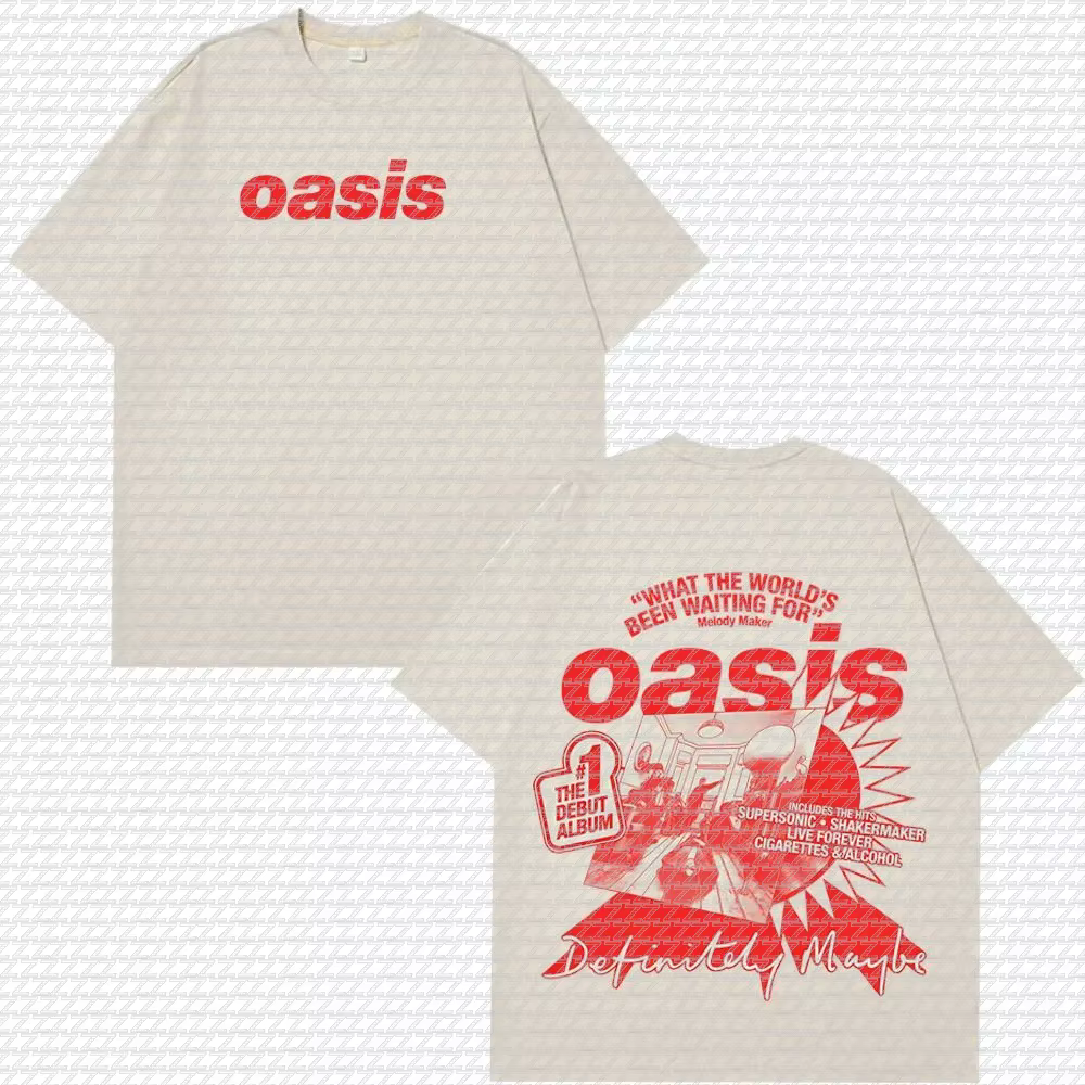 T-shirt blanc double face Oasis Definitely Maybe Album, en coton décontracté, pour groupe de rock