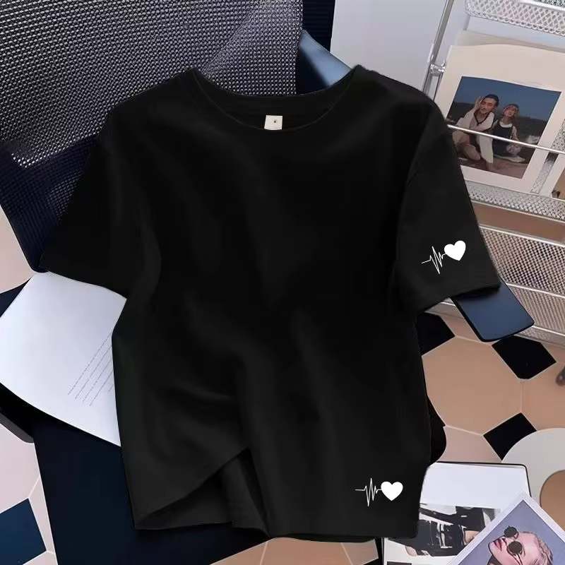 T-shirts imprimés en coton pour femmes, décontractés, col rond, manches courtes, pour le sport et le