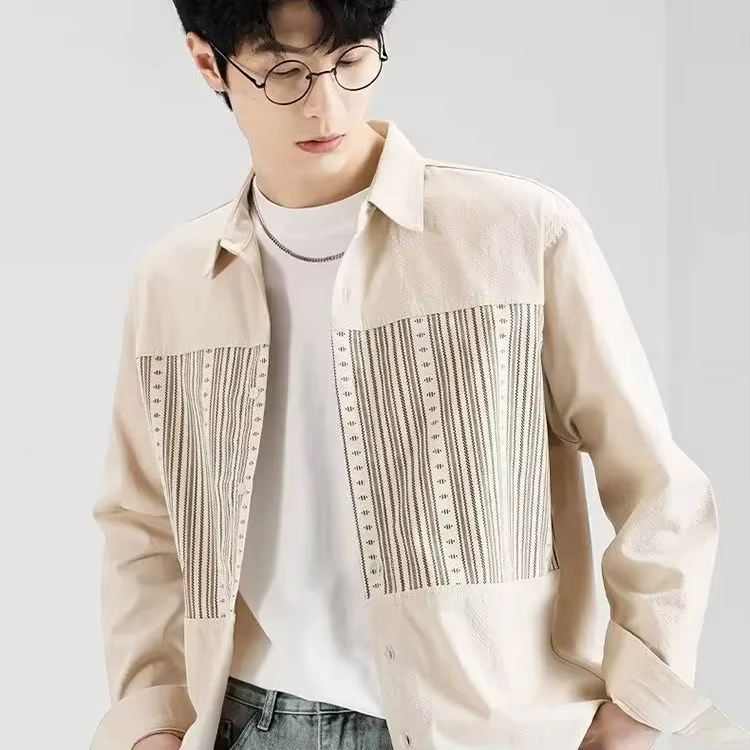 Chemise à manches longues pour hommes, rayé, bloc de couleurs, mode printemps-automne, coupe ample, 