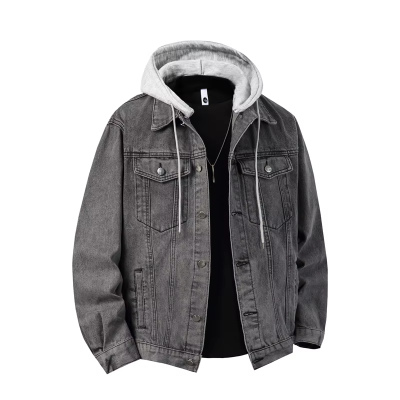 Vestes en Denim à capuche pour hommes, Streetwear décontracté, vêtements d'extérieur, couleur unie, 