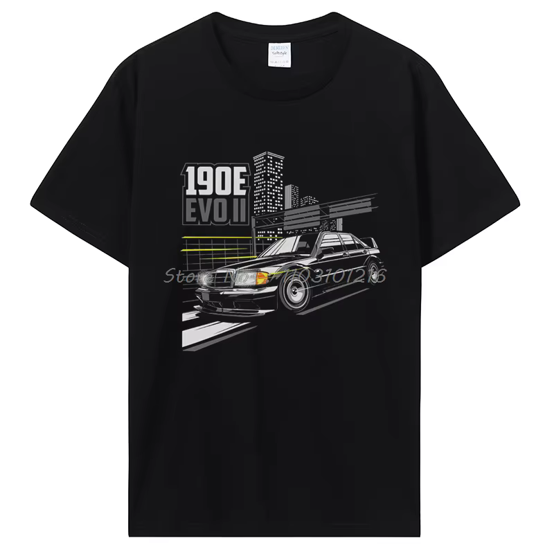 Automotive Merch 190E T-shirt créatif EVO col rond pur coton T-shirt décontracté coton Fitness T-shi