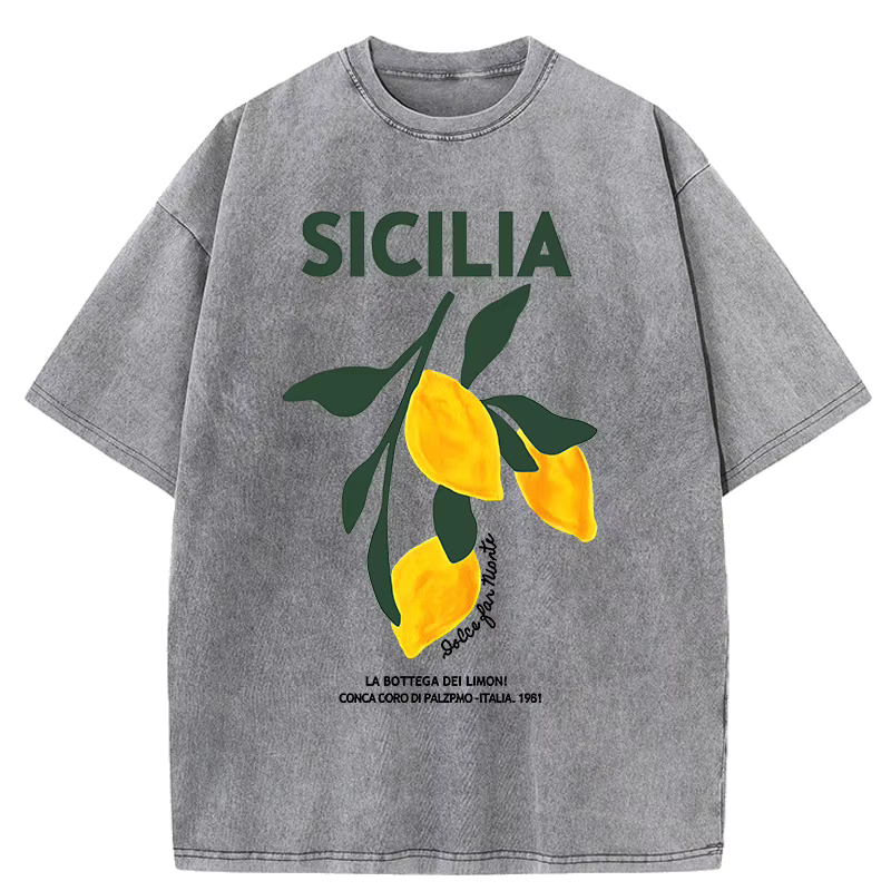 T-shirt décontracté Y2K pour femme en coton délavé à manches courtes, motif citron italien, style hi