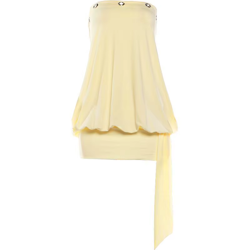 Robe tube jaune crème style rétro français pour femme, coupe courte, élégante et amincissante, tenda
