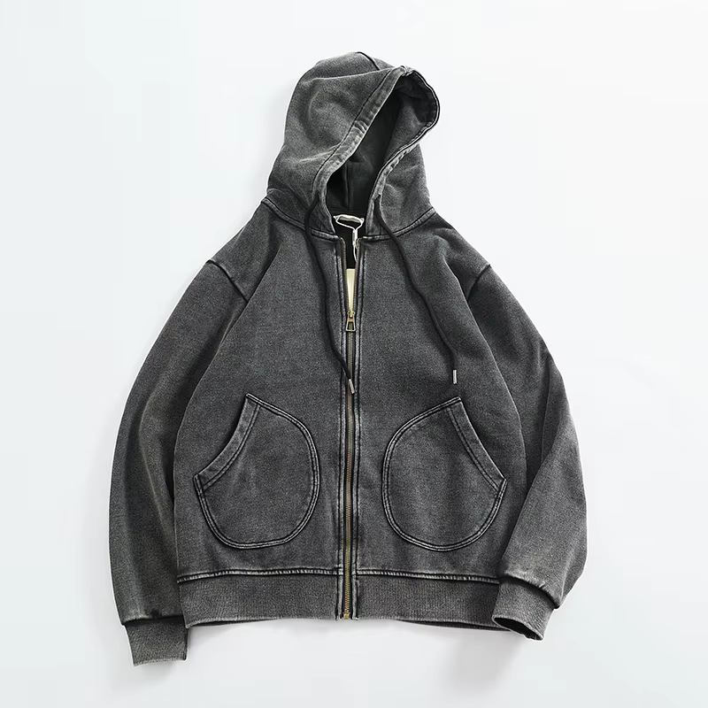 Cardigan à capuche en laine de coton rapcotton pour hommes, lavage lourd, vieux, épais, sports, lois