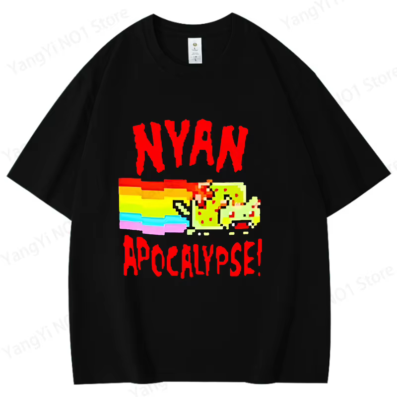 T-shirts imprimés Nyan Apocalypse pour femmes et hommes, t-shirt d'été en coton Harajuku, col rond, 