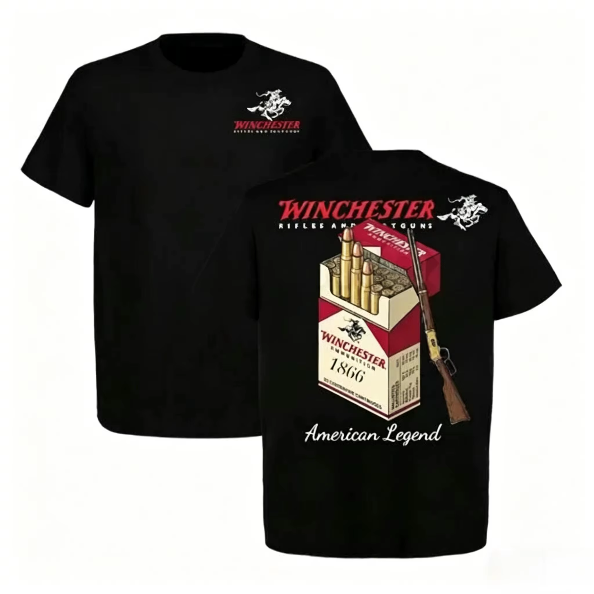 T-shirt unisexe en coton pur imprimé Winchester 1866, motif boîte à munitions, décontracté, respiran