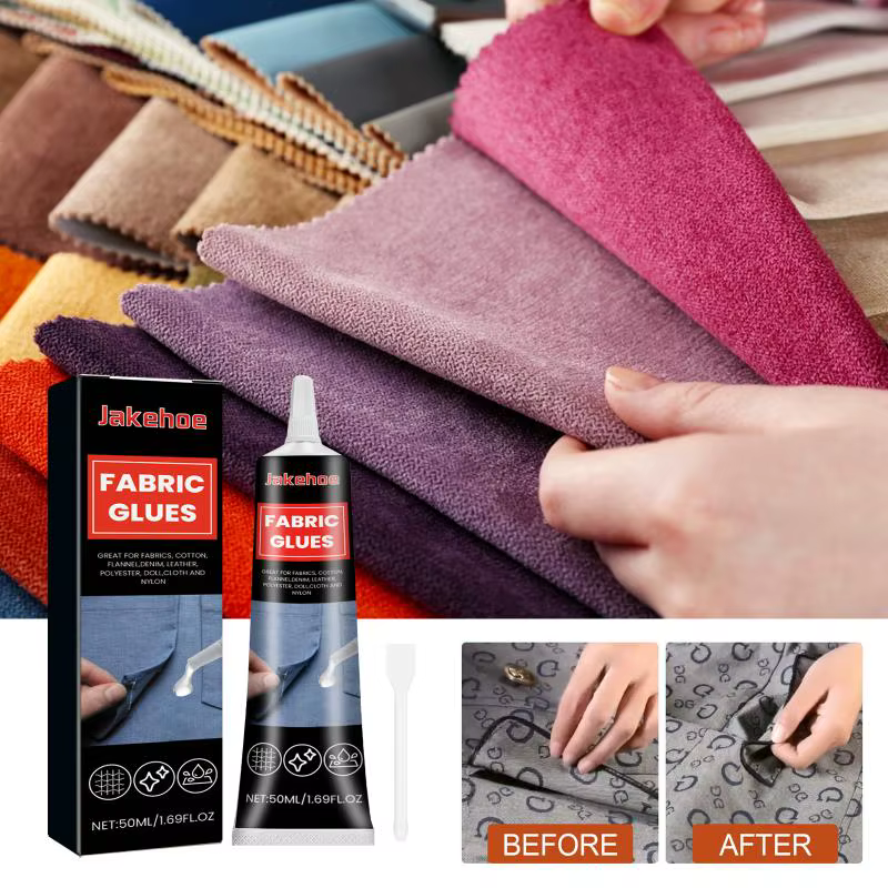 Colle pour tissus imperméable Jakehoe, adhésif sec lavable pour la réparation de vêtements en denim 