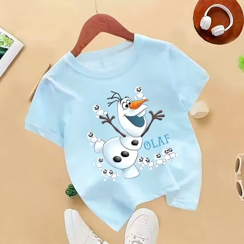 T-shirt décontracté à manches courtes Frozen Olaf pour enfants de 4 à 14 ans avec un design mignon, 