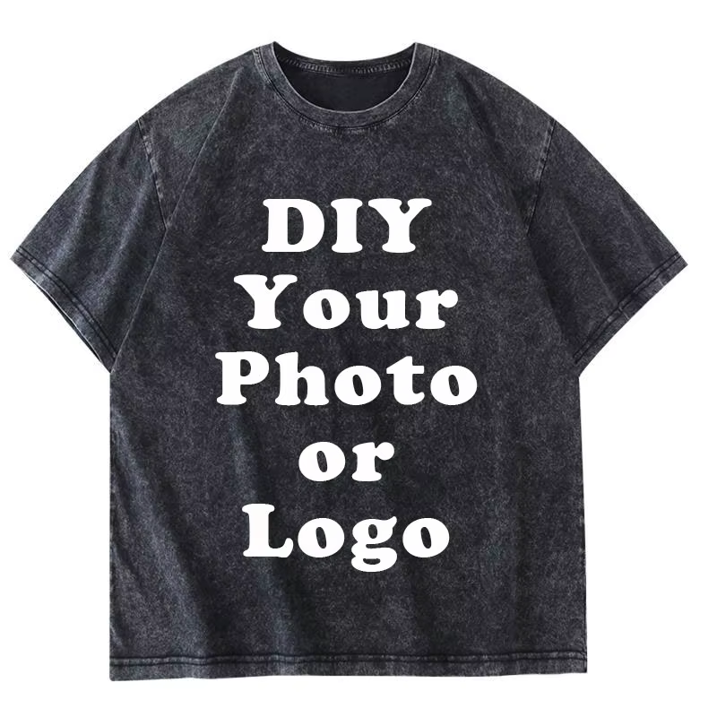 Bricolage votre Photo ou Logo personnalisé imprimé T-shirt 100% coton lavé T-shirt haut rétro T-shir