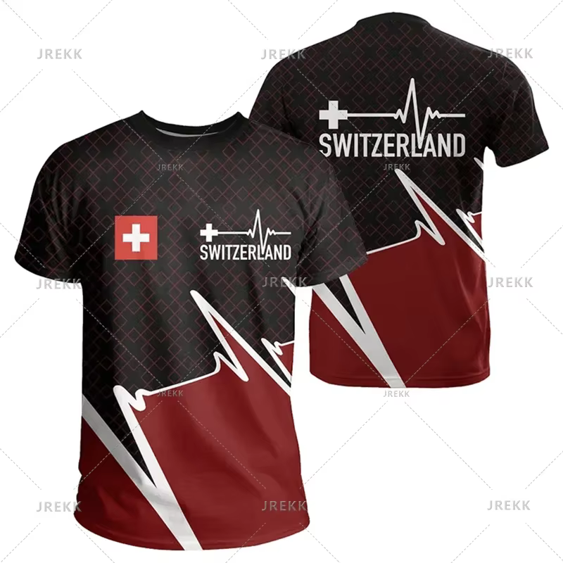 Vêtements de sport décontractés en plein air t-shirts pour hommes vêtements suisse emblème national 