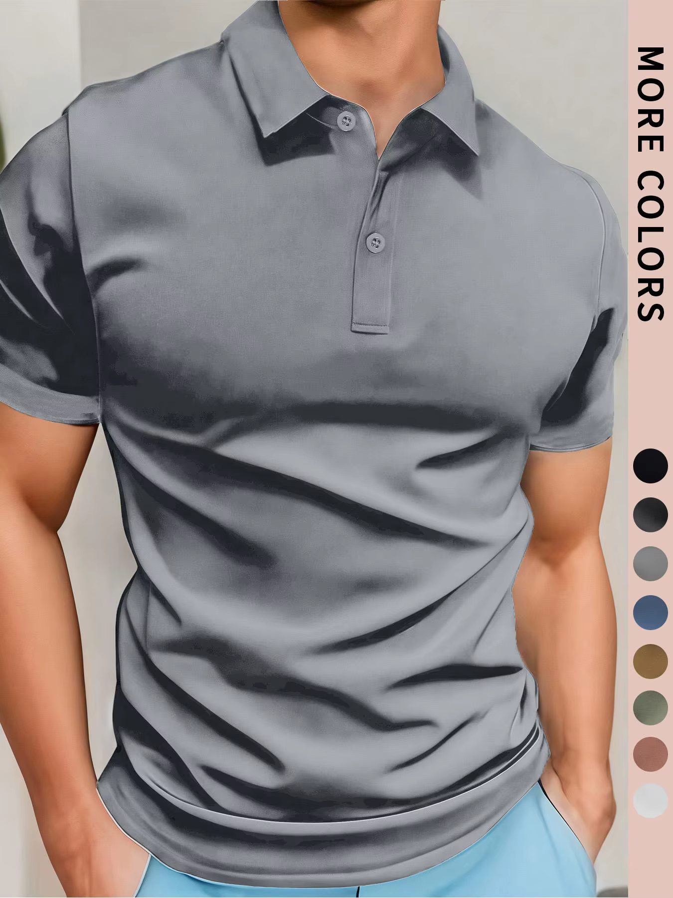 Polo pour hommes Chemise simple à manches courtes de couleur pure, tissu haut de gamme, tissu respir