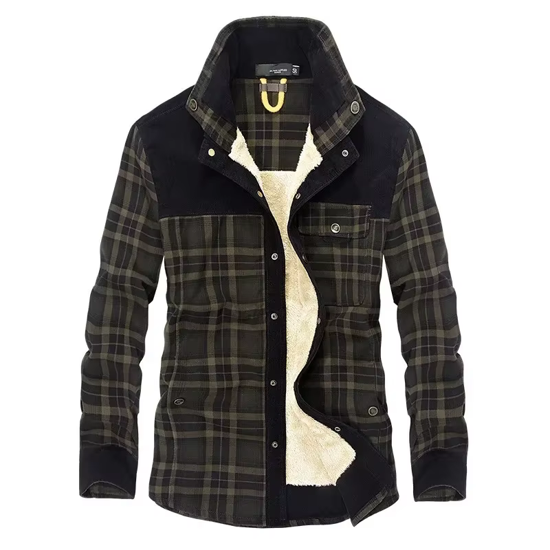 Hommes hiver chaud chemises manteaux 100% coton Plaid épaissi polaire veste mode coupe-vent col mont