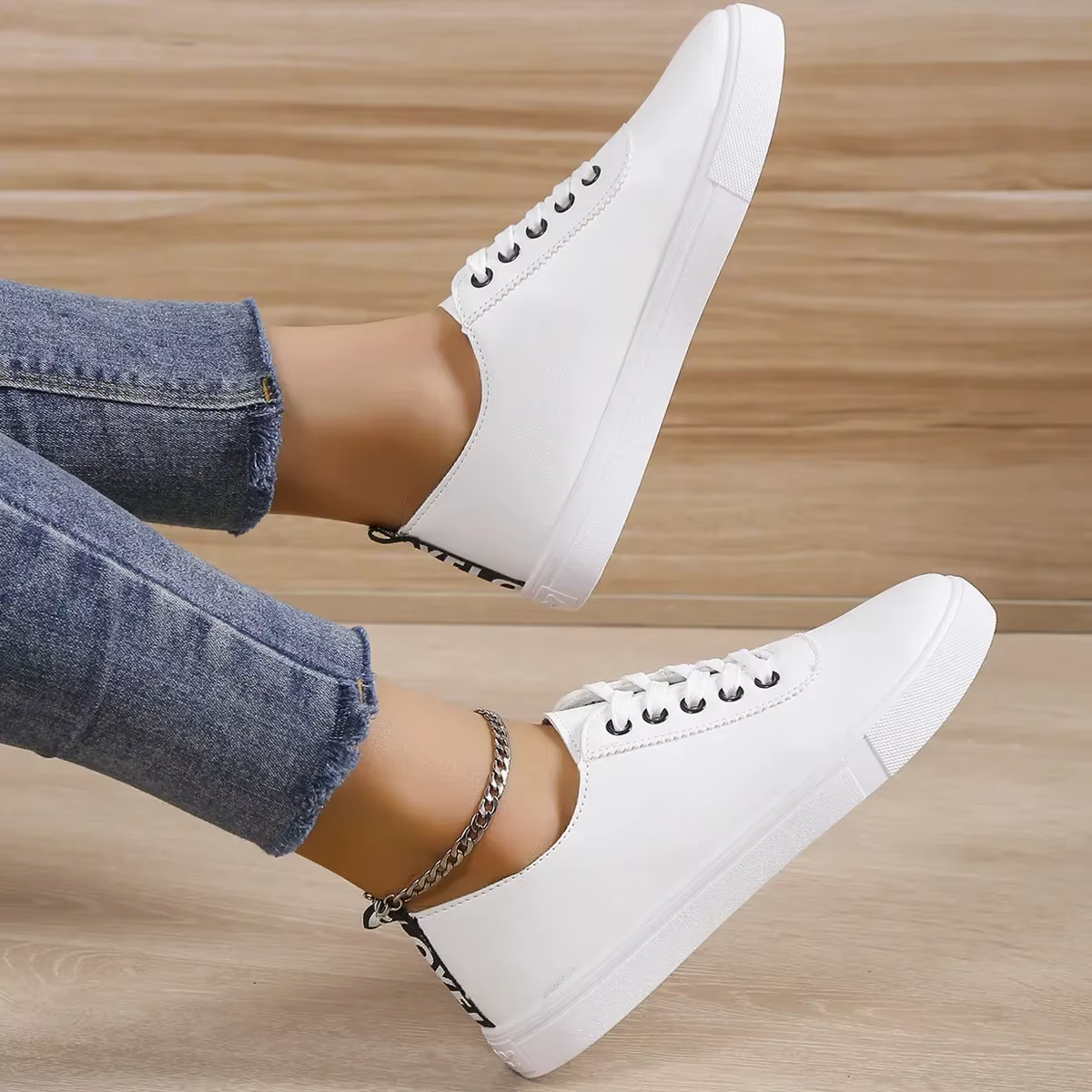 Chaussures blanc cassé baskets femmes à lacets chaussures en cuir blanc peu profond polyvalent semel