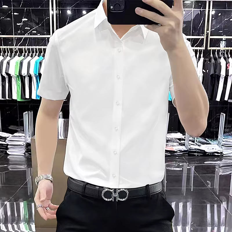 Chemise à manches courtes pour hommes, coupe cintrée, à la mode, tenue d'affaires décontractée, resp