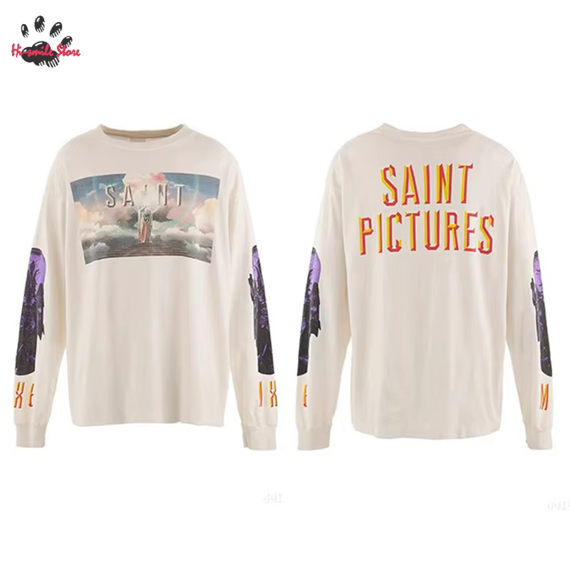 T-shirt à manches longues style Racing Saint, oversize, pour homme et femme, vintage, délavé, de bon