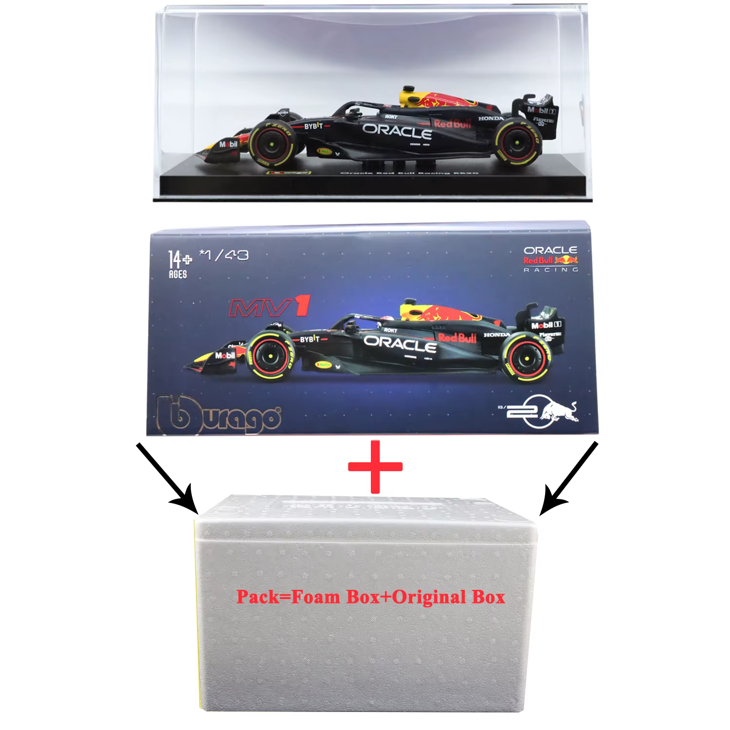 Modèle de course Bburago F1 Red Bull FERRARI Mclaren avec casque, base de présentation en alliage mo