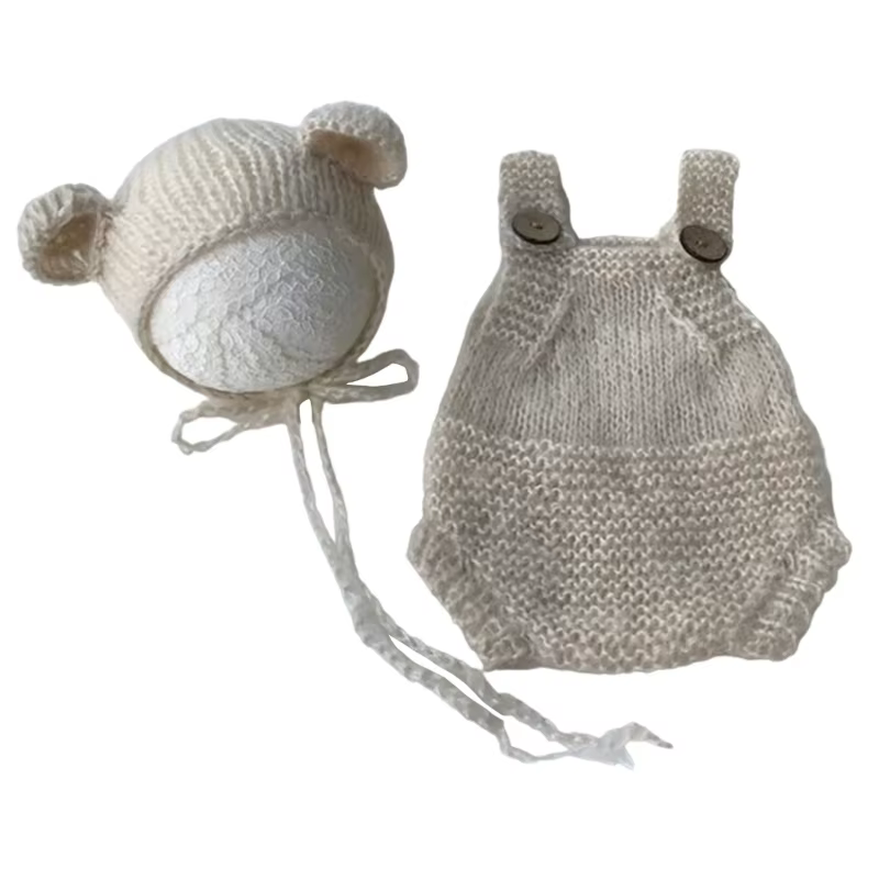 Accessoires de photographie pour nouveau-nés, Costume d'ours, chapeau, bretelles, pantalon, barboteu