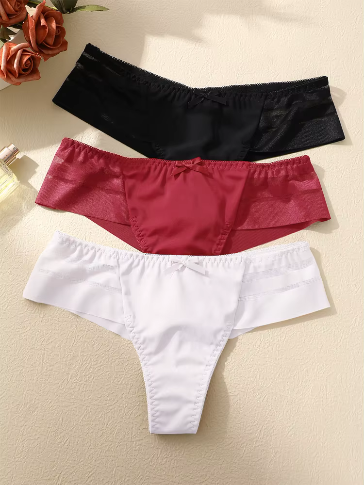 FINETOO 3 pièces femmes dentelle évider sous-vêtements Sexy respirant taille basse tongs femme confo