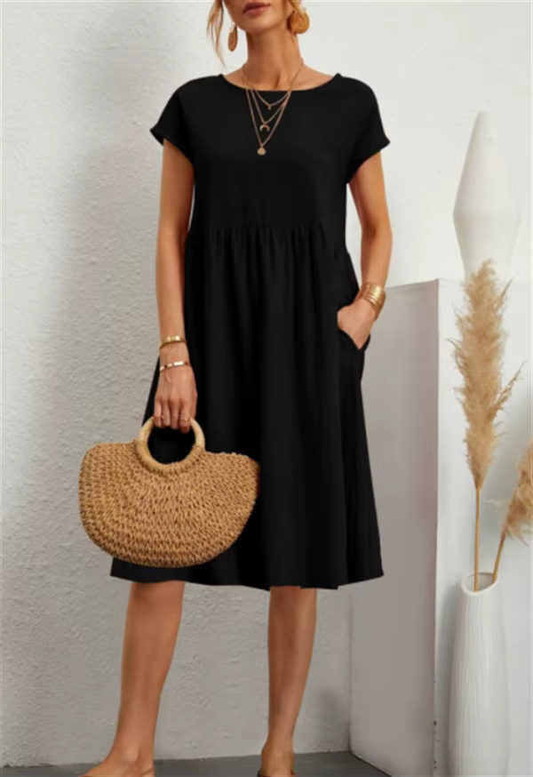 Robe en coton et lin pour femmes, tenue d'été décontractée avec poches d'épissure, vêtements féminin