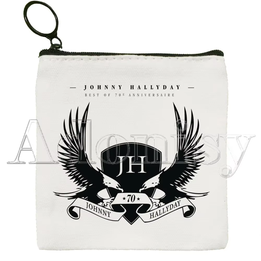 Porte-monnaie en toile solide Johnny Hallyday, sac à clés à fermeture éclair, sac à main cadeau, mig