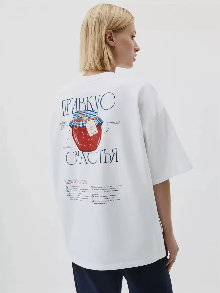 T-shirt manches courtes femme, surdimensionné, en coton, imprimé Chic, dos blanc, Streetwear décontr
