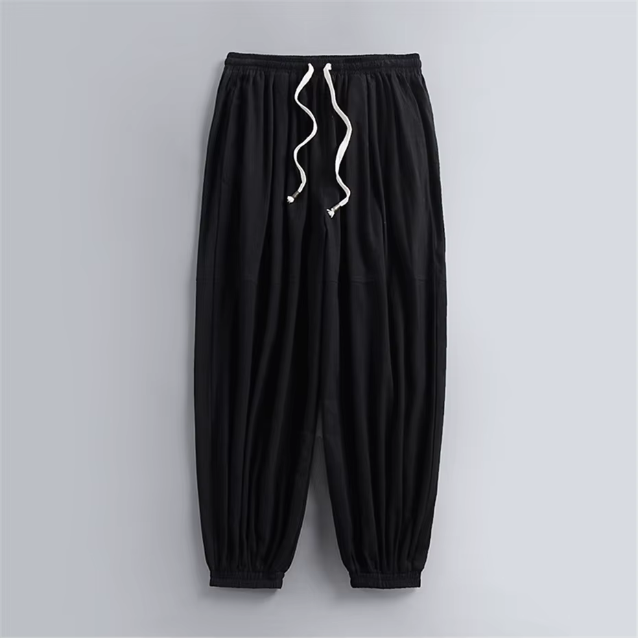 Pantalon en lin pour hommes, Baggy, survêtement, grande taille 9XL, longueur cheville, bas de couleu