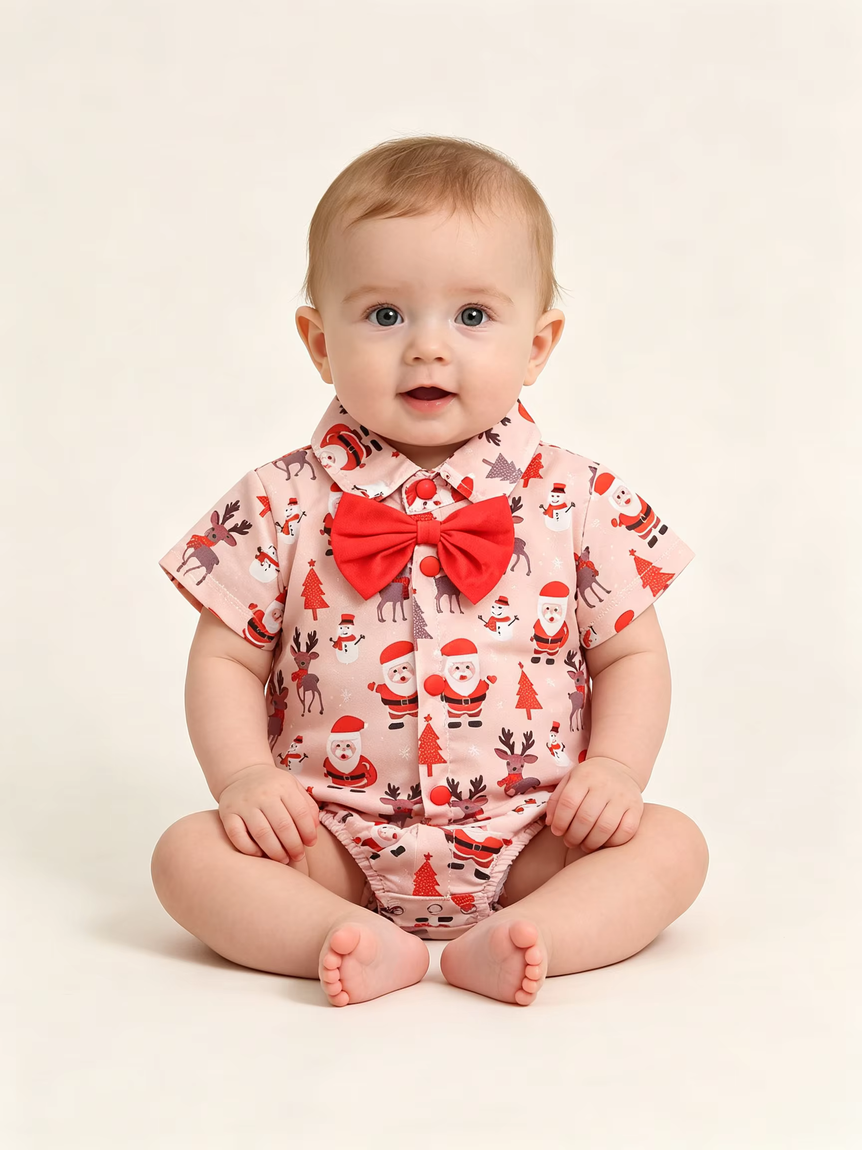 Vêtements de Noël pour bébés garçons : Barboteuse élégante à nœud papillon, combinaison douce à manc