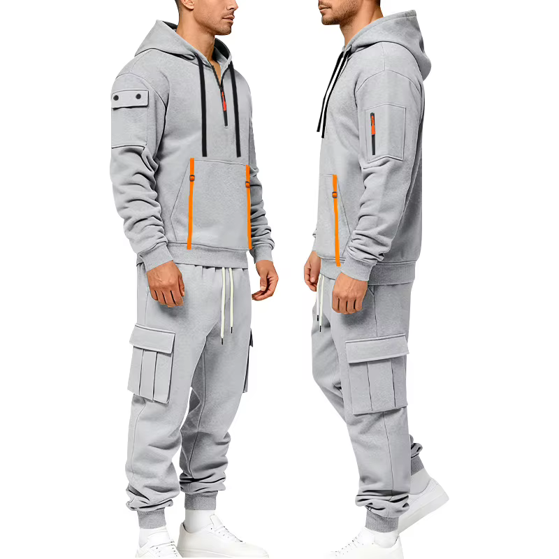 Sweat-shirt à capuche pour hommes, ensemble décontracté, manches longues, doublure polaire, tenue d'