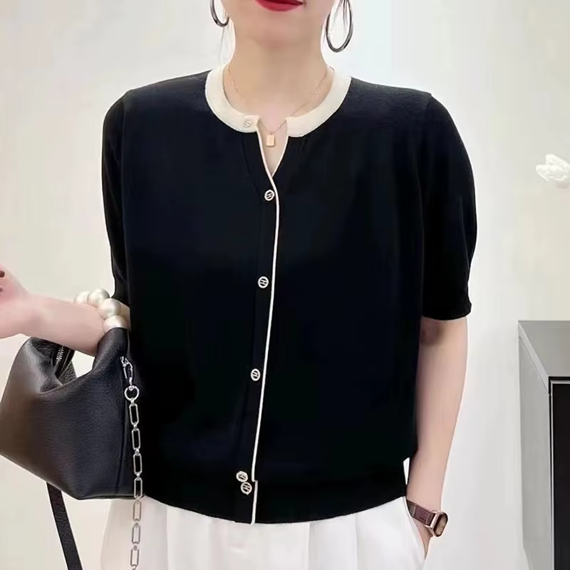 T-shirt manches courtes col en V femme, estival et décontracté, 2023