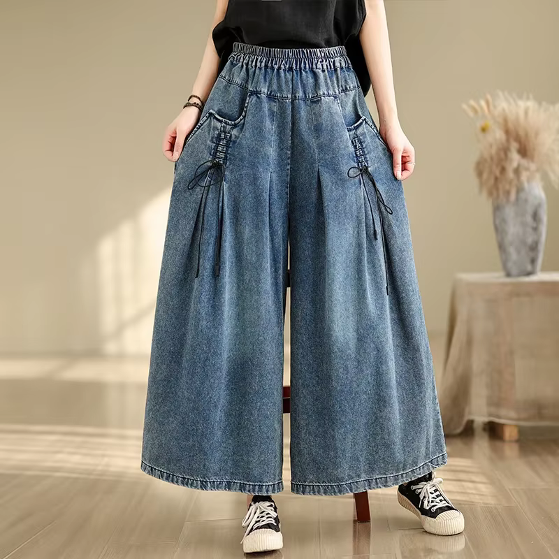 Jean Baggy à Jambes Larges pour Femme, Pantalon en Denim, Taille artificiel astique, Décontracté, Lo