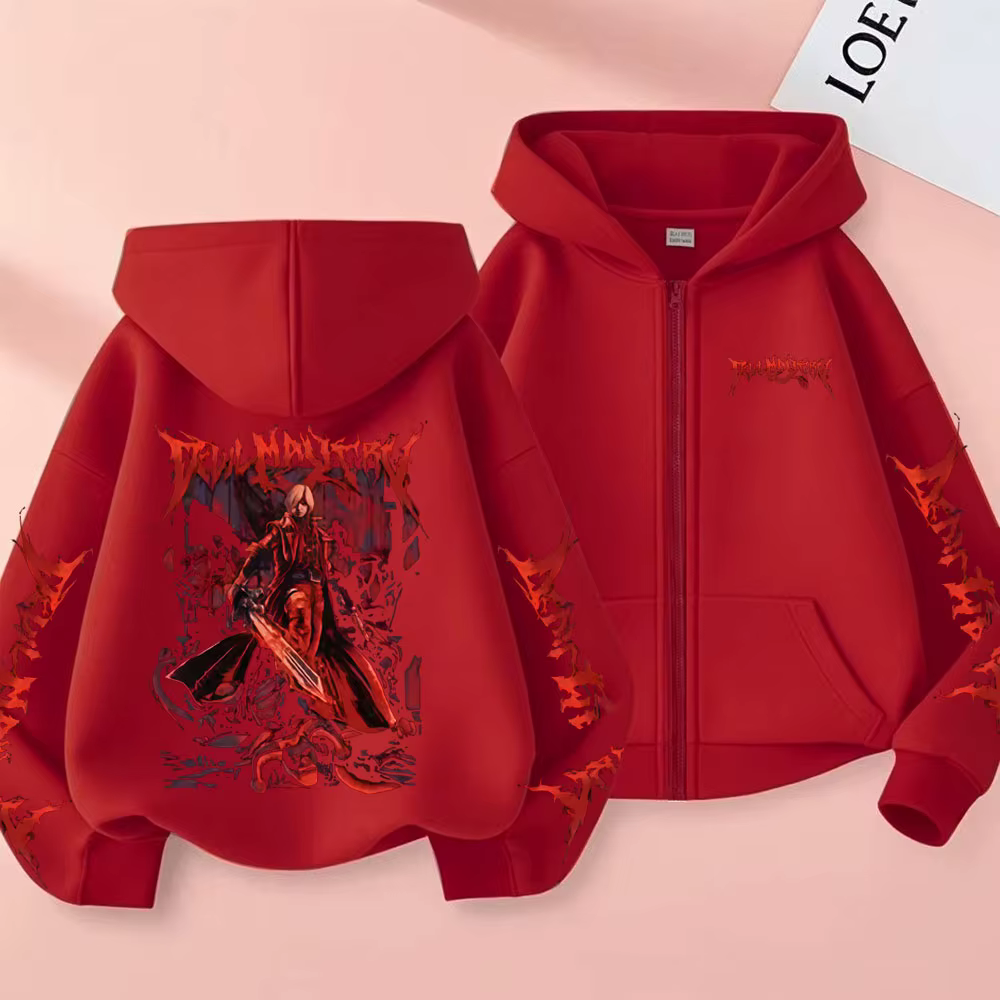 Sweat à capuche zippé unisexe Devil May Cry Dante, style vintage gothique rock, coupe oversize, pour