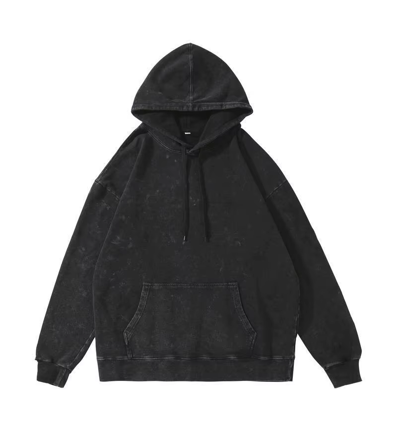 Sweat-shirt à capuche épais délavé pour hommes et femmes, 380g, rétro américain, goutte d'épaule, co