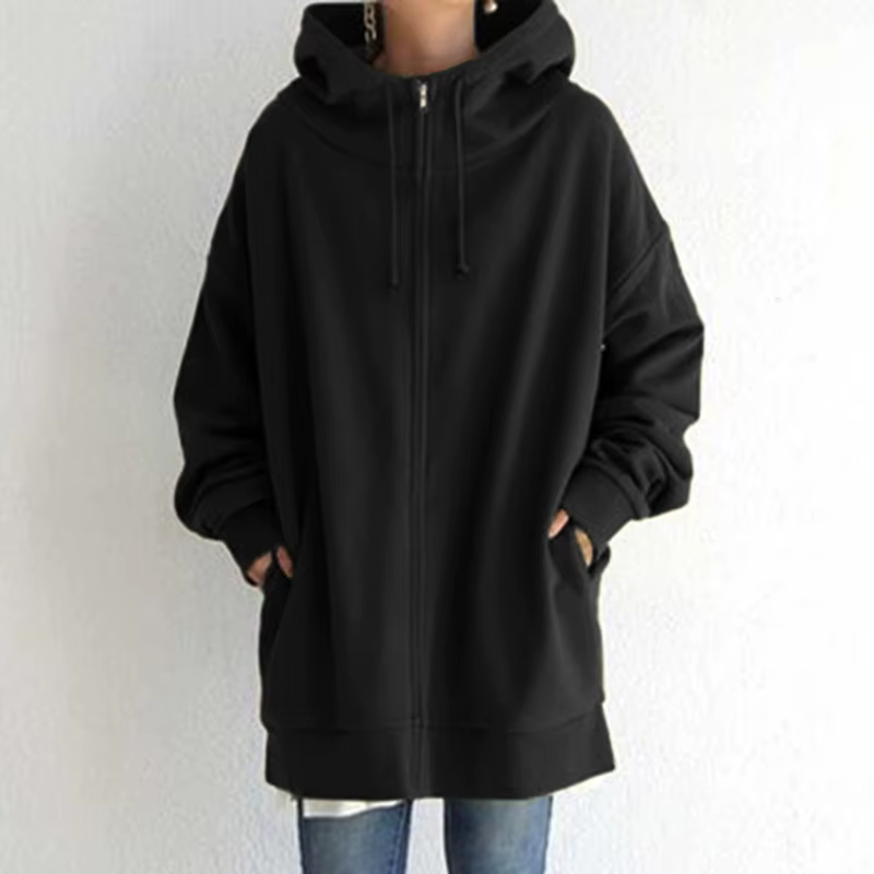 Sweat à capuche surdimensionné pour femmes, automne hiver, décontracté, fermeture éclair, solide, lo
