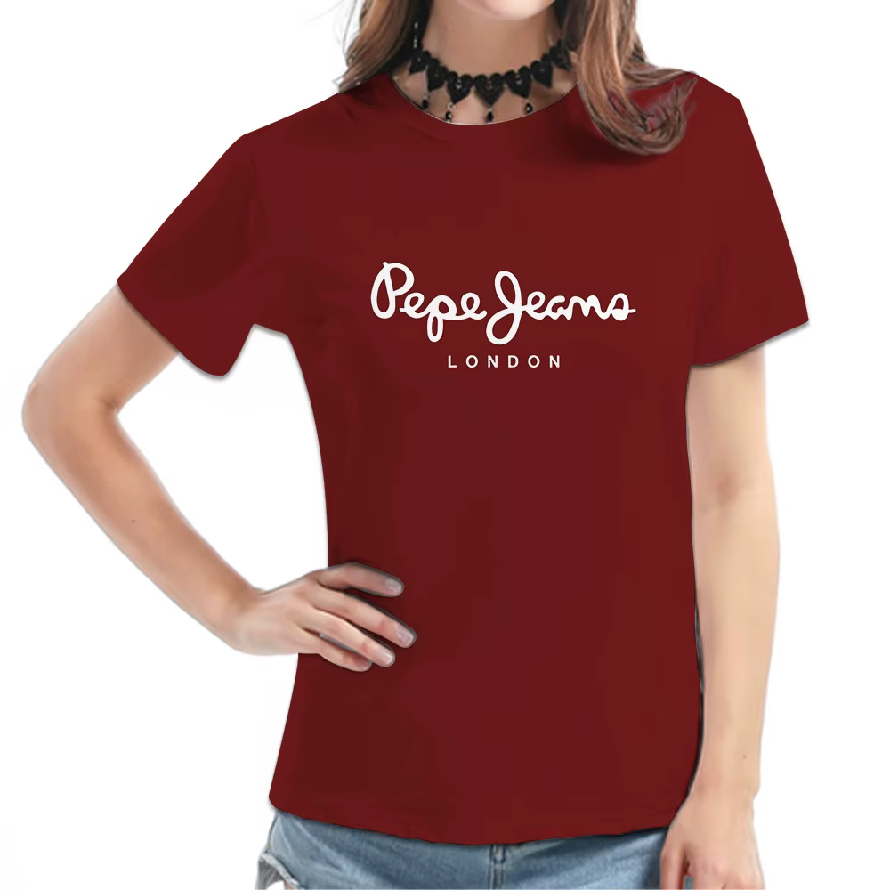 T-shirt à manches courtes bordeaux pour femmes - Imprimé graphique typographie du script de Londres,