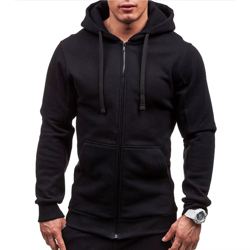 Sweat-shirt décontracté à capuche avec fermeture éclair pour homme, Cardigan de couleur unie, vestes