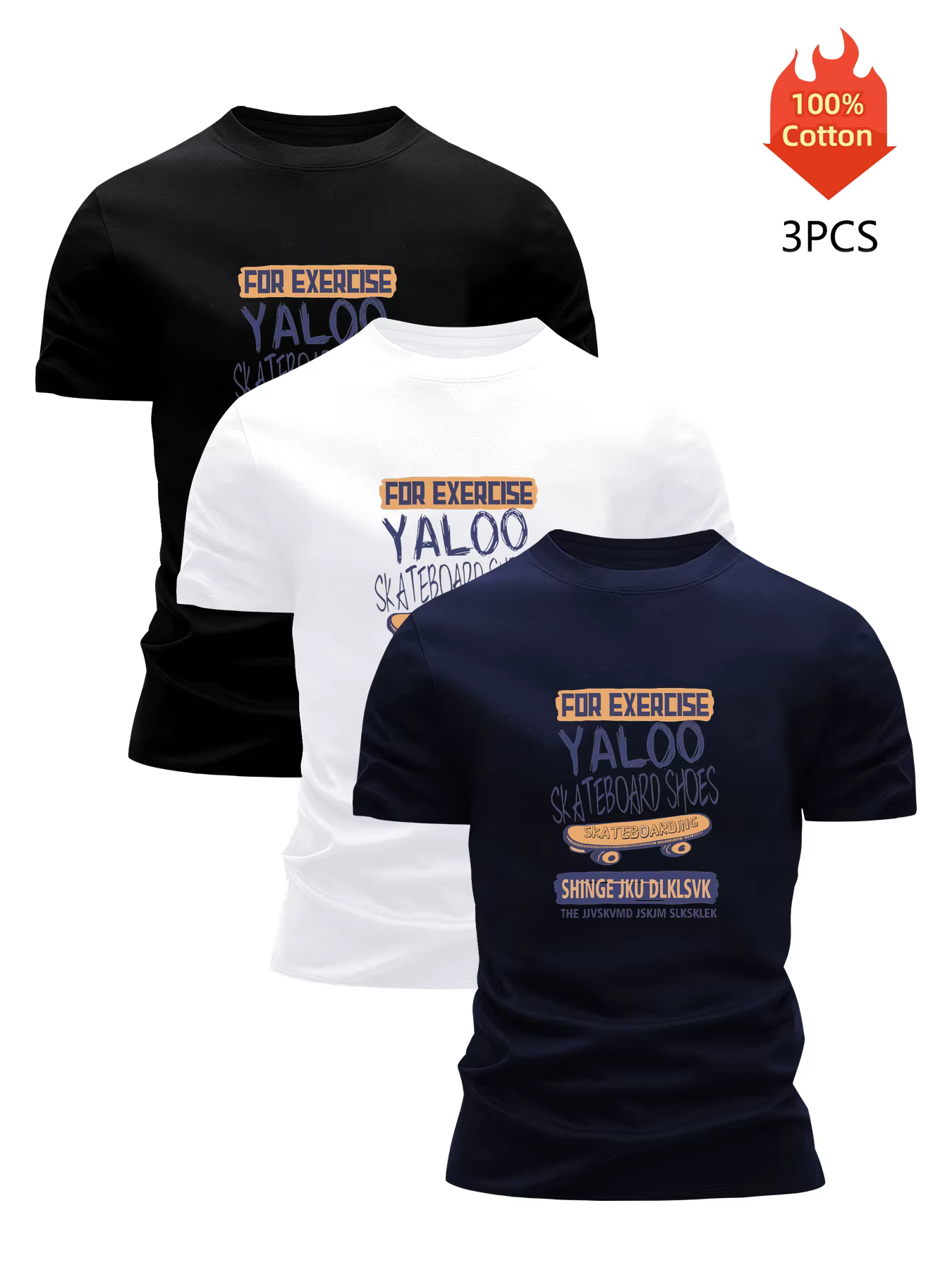 Pack de 3 t-shirts imprimés graphiques 100 % coton pour hommes chemisier d'été drôle décontracté res