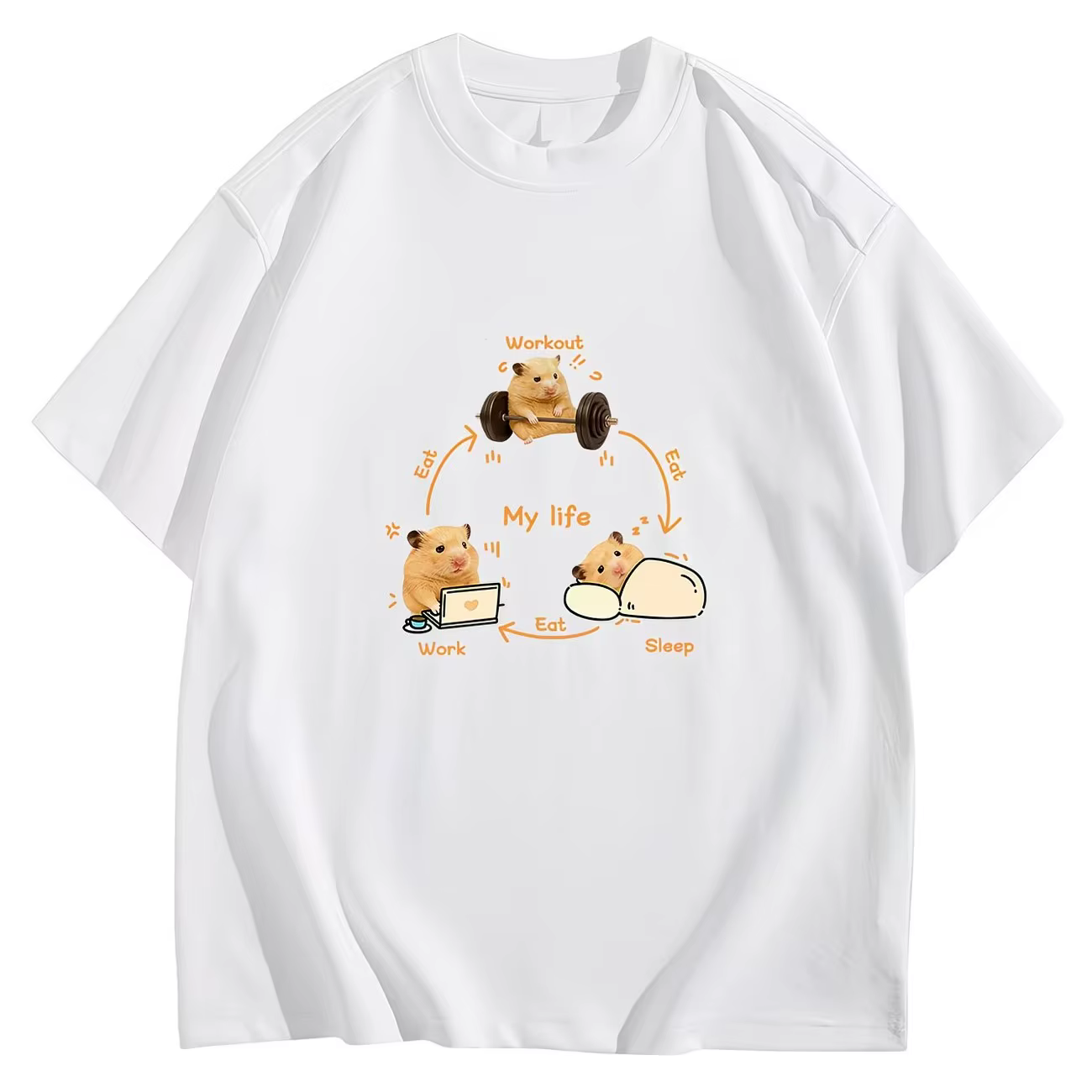 T-shirt humoristique « My Life Routine » avec hamster – Entraînement, Manger, Dormir, Travailler – T