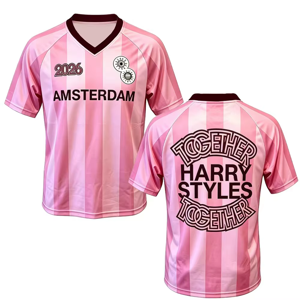 Nouveau T-shirt de football rose unisexe col en V respirant et ample, collection été 2026, co-brandi