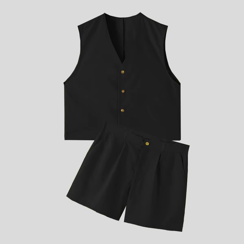 Nouvel ensemble décontracté été 2026 pour homme : gilet sans manches col en V et short large