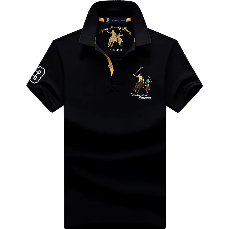 Polo d'été hommes coton décontracté broderie Polo t-shirt solide à manches courtes revers bouton che