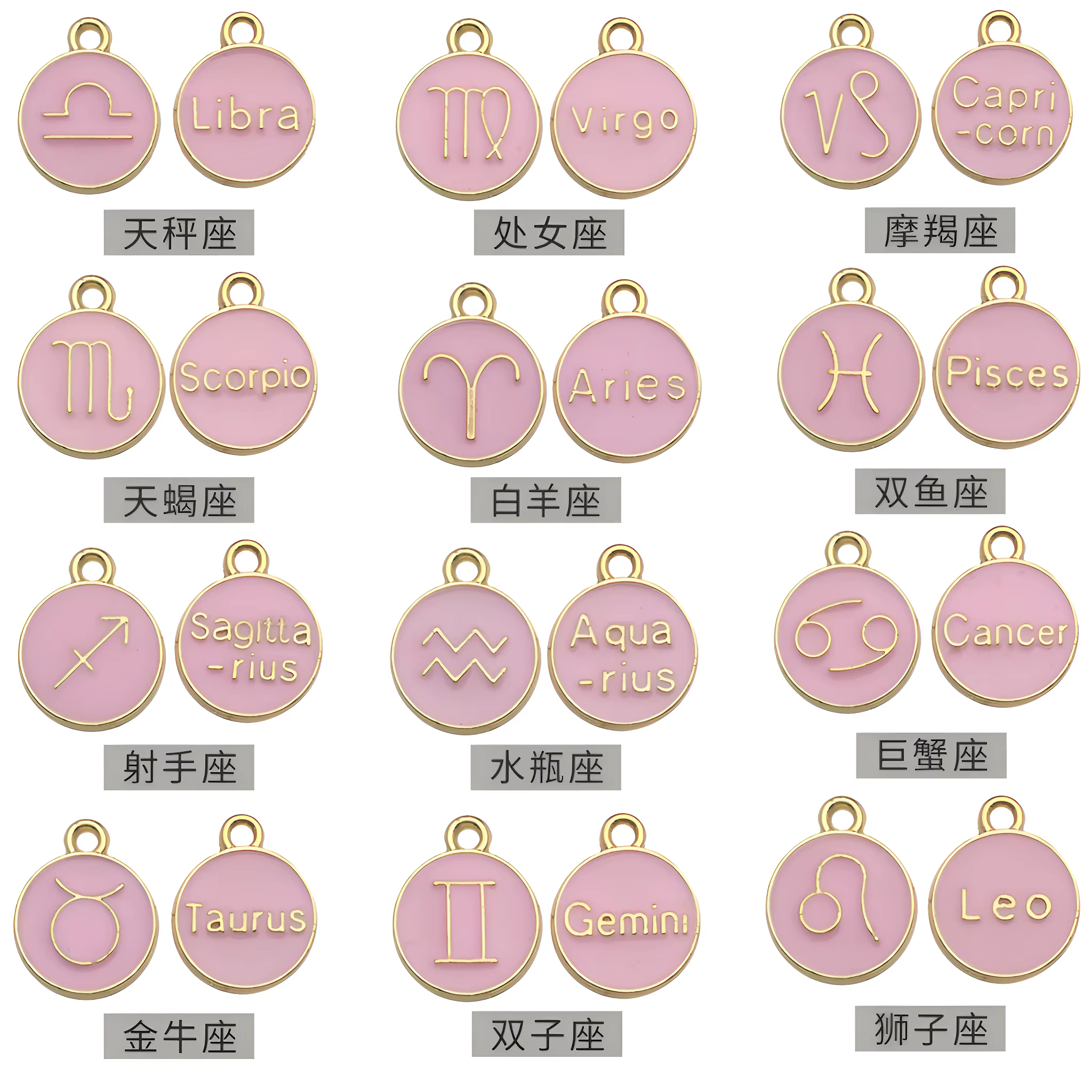12 accessoires de la série de symboles des signes du zodiaque, breloques pendentif en émail Double f