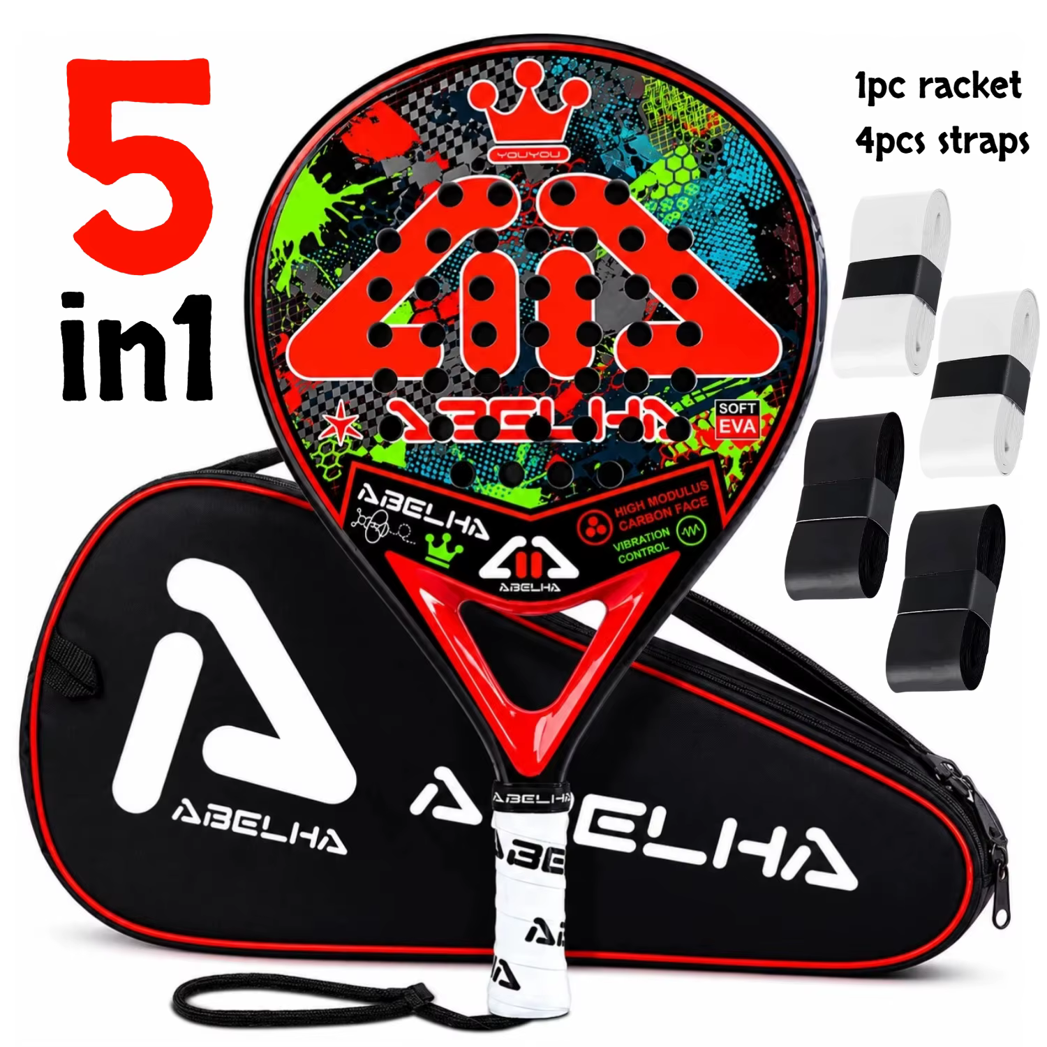 ABELHA Ensemble 5 en 1 Raquette de paddle en fibre de carbone, Raquette de tennis et Raquette de pad