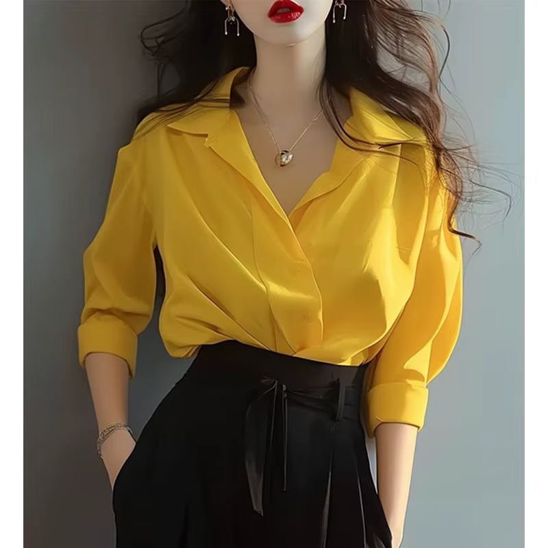Femmes vêtements simplicité élégant jeunesse Blouse printemps nouveau à manches longues col Polo sol