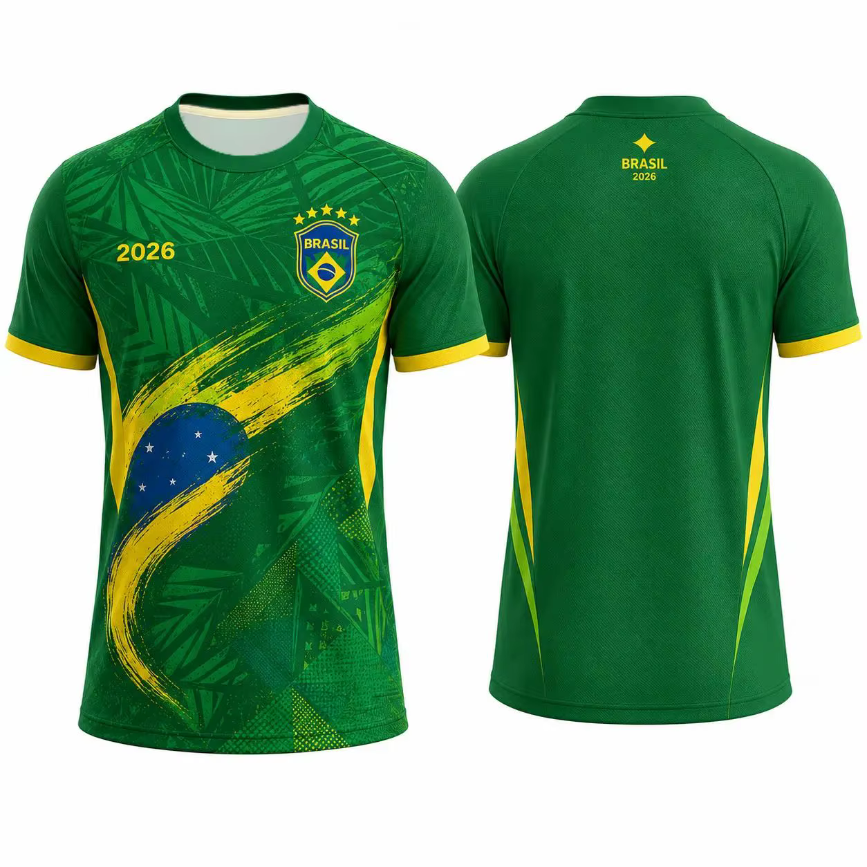T-shirt de football tendance à manches courtes Brésil 2026 – Maillot d'entraînement ample et respira