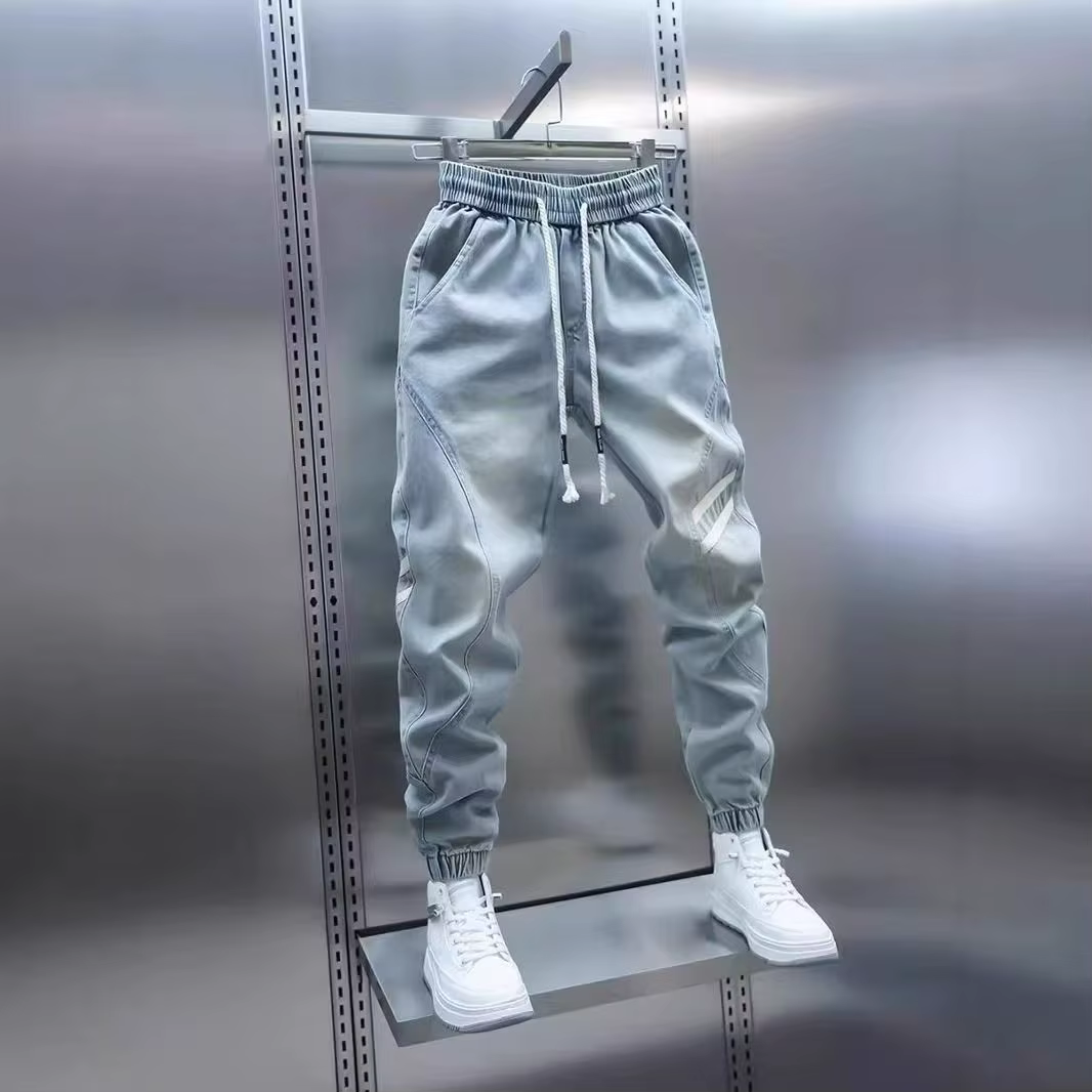 Jean Jogger Homme Style Coréen Streetwear à Manches Élastiques, Pantalon Harem en Denim Ample Tendan